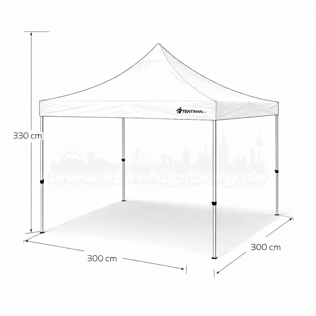 3x3m Faltzelt ohne Seitenteile Technische Zeichnung